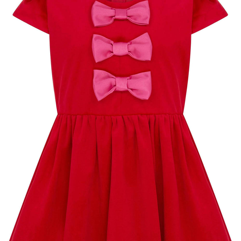 Joy Velvet & Satin Bows Girls Party Dress