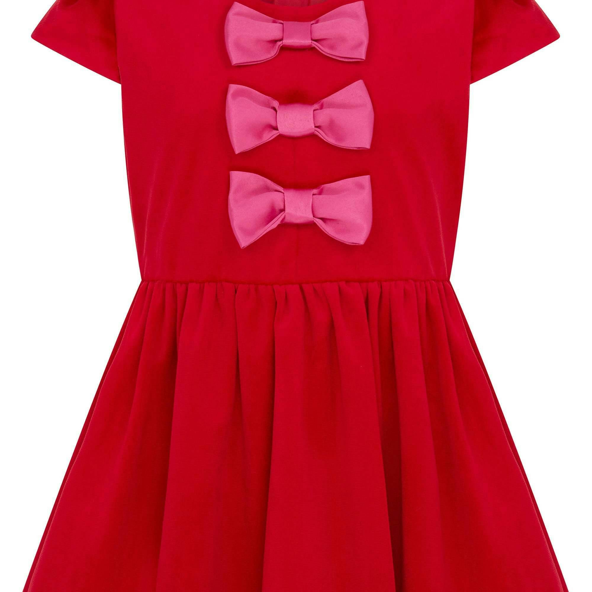 Joy Velvet & Satin Bows Girls Party Dress