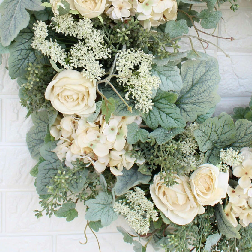 Pistachio Latte Hydrangea and Peony Everyday Front Door Fall Wreath
