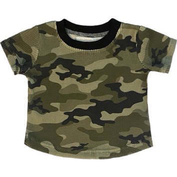 Boys Camo Camouflage Waffle Short Sleeve T-Shirt