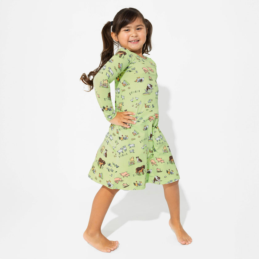 Farm Animals Bamboo Girls' Long Sleeve Dress