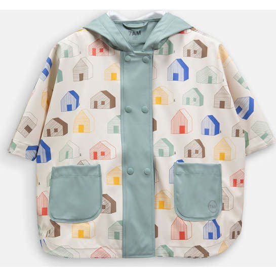 House Print Rain Hooded Poncho