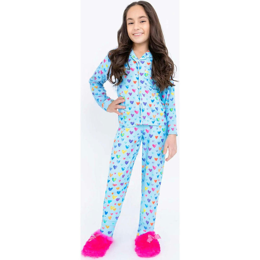 Watercolor Hearts Long Sleeve Jersey Pajama Pant Set