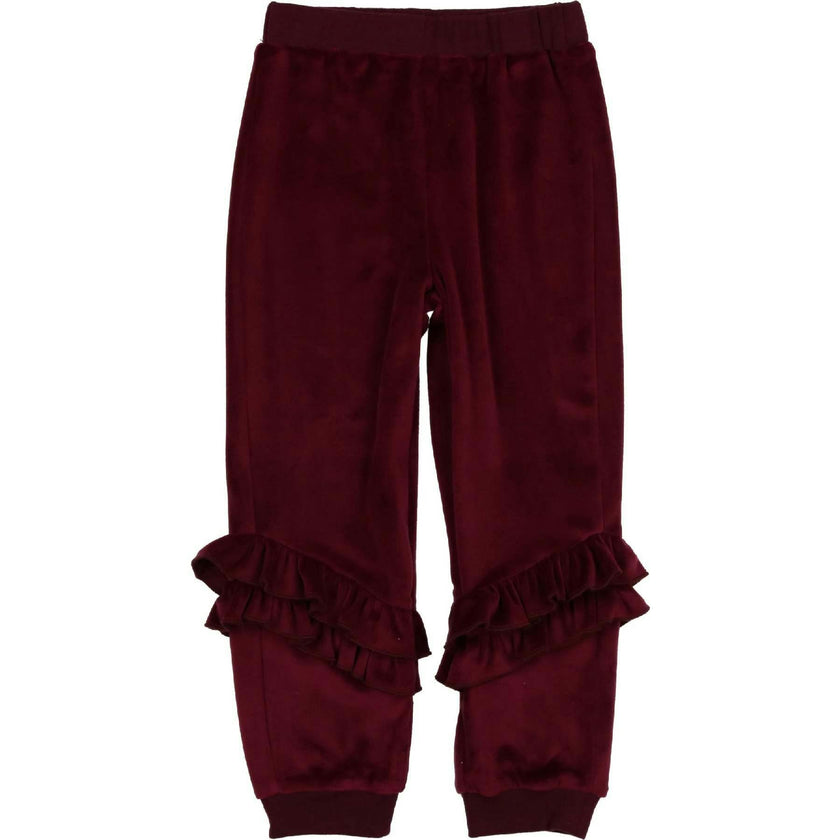 Velour Ribbed Waist & Cuff Ruffle Joggers