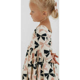 3/4 Sleeve Twirl Dress in Vintage Pink and Black Bows