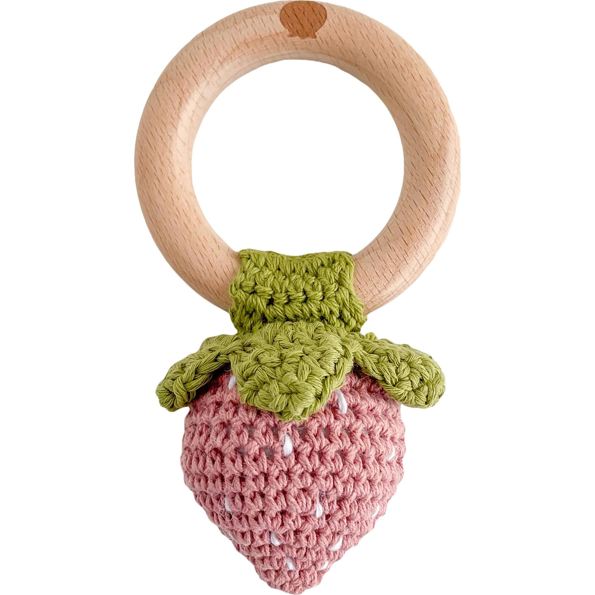Cotton Crochet Rattle Teether Strawberry, Pink