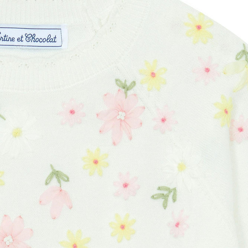 TARTINE ET CHOCOLAT Embroidered Floral Sweater - Nacre