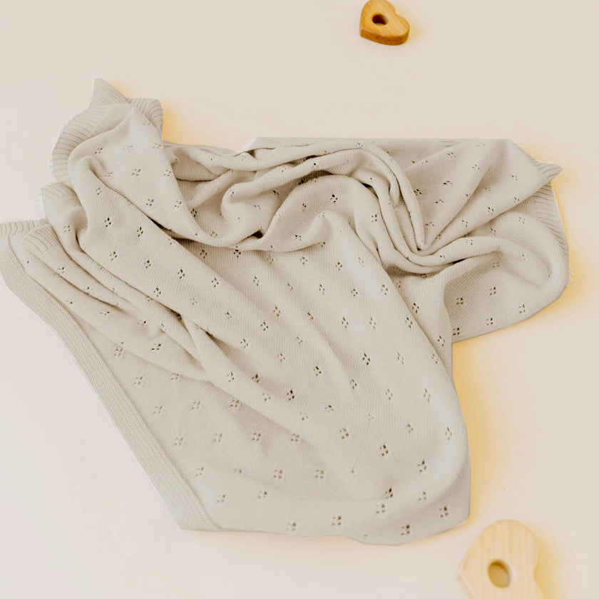 Organic Cotton Pointelle Baby Knit Blanket - Beige