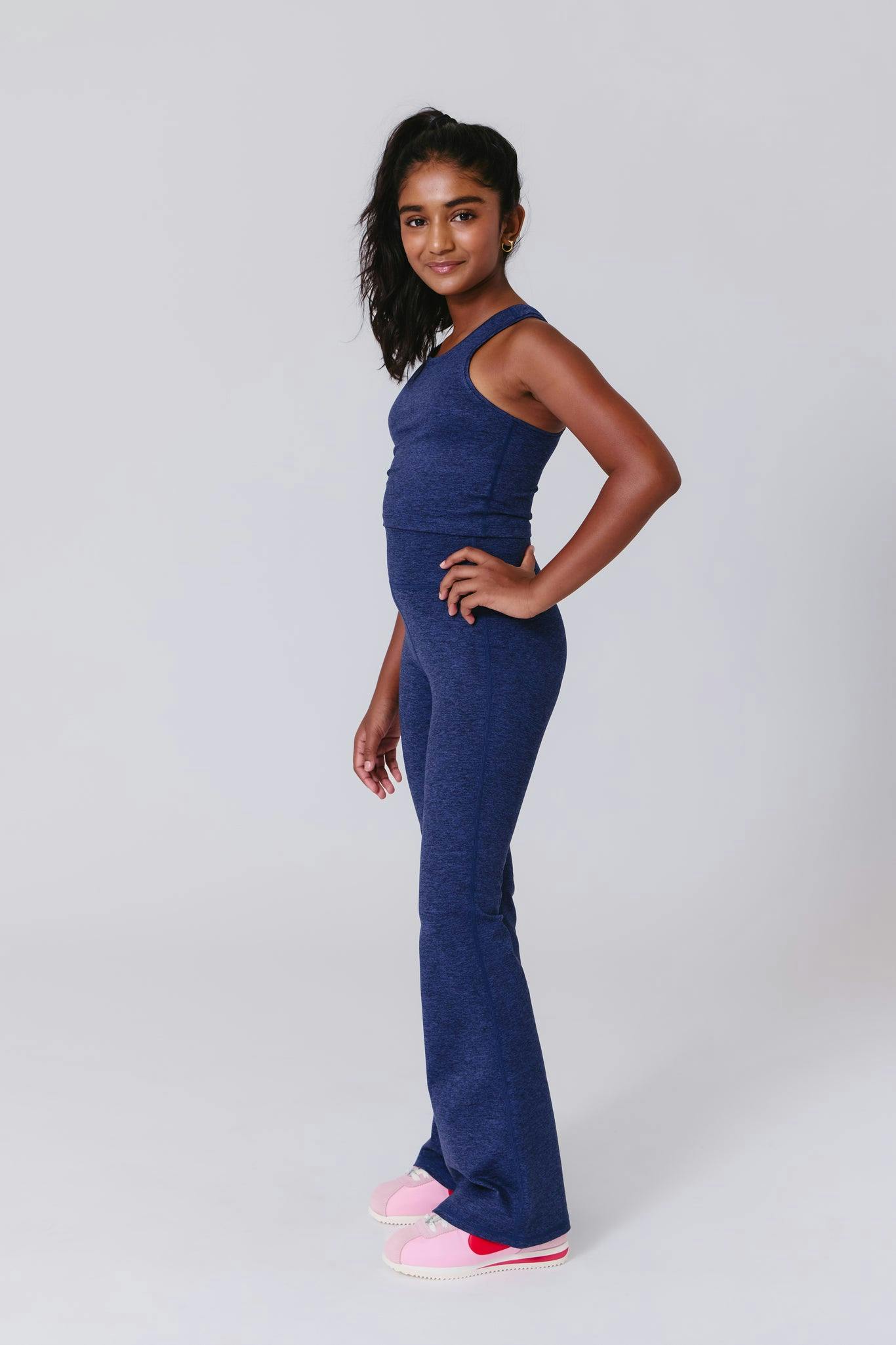 Girls TLC Crop Top in Heathered Navy