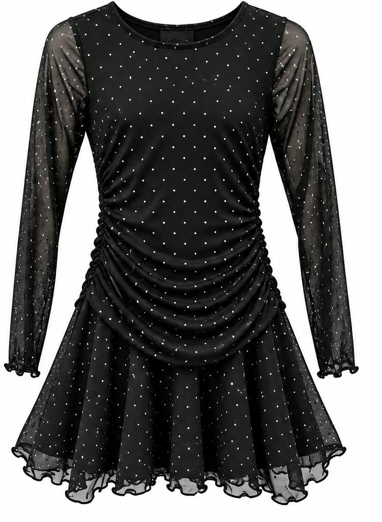Girls Long Sleeve Sofia Mesh Rhinestone Dress