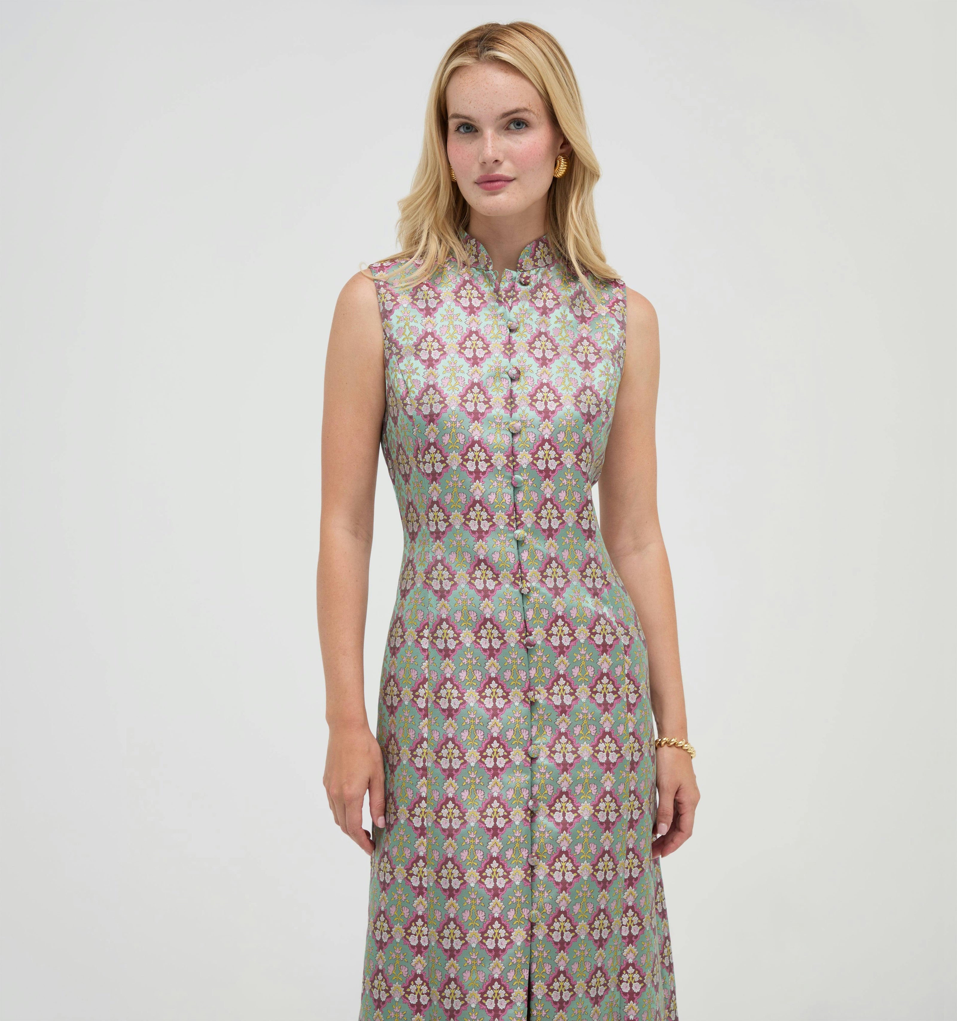The Justina Dress - Baroque Diamond Block Berry/Green