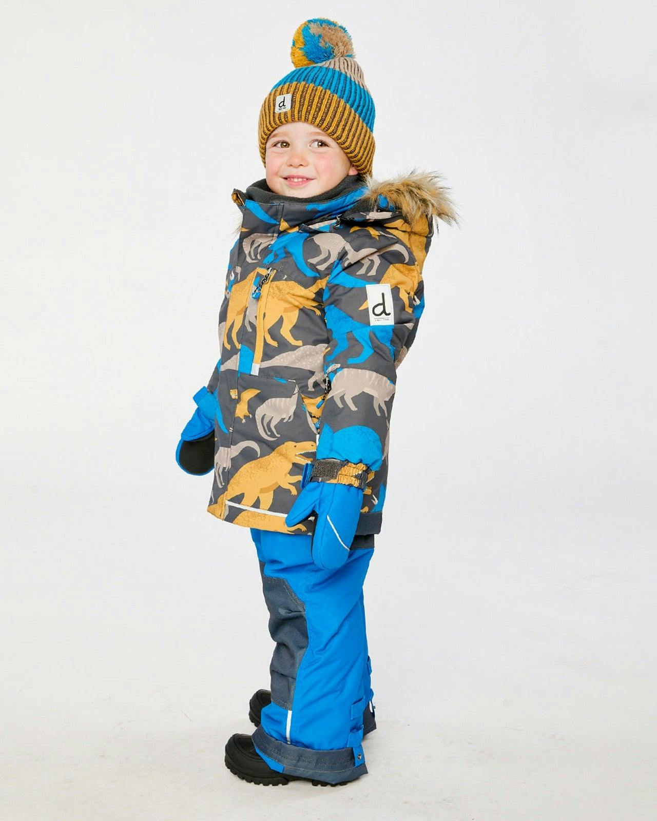 Two Piece Play Snowsuit Grey and Blue Dinosaur Print with Blue Pants