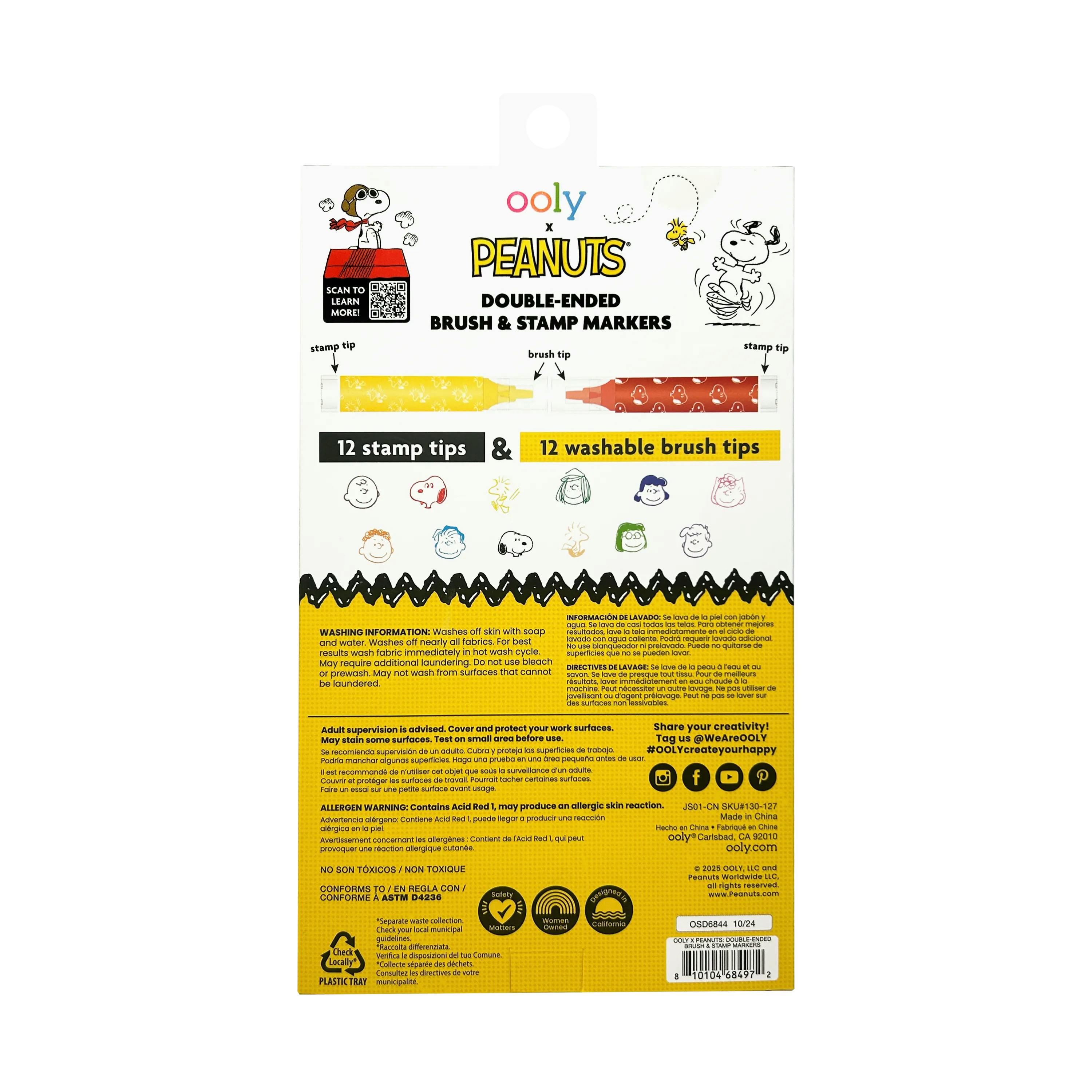 OOLY x Peanuts Double-Ended Brush & Stamp Markers - Set of 12
