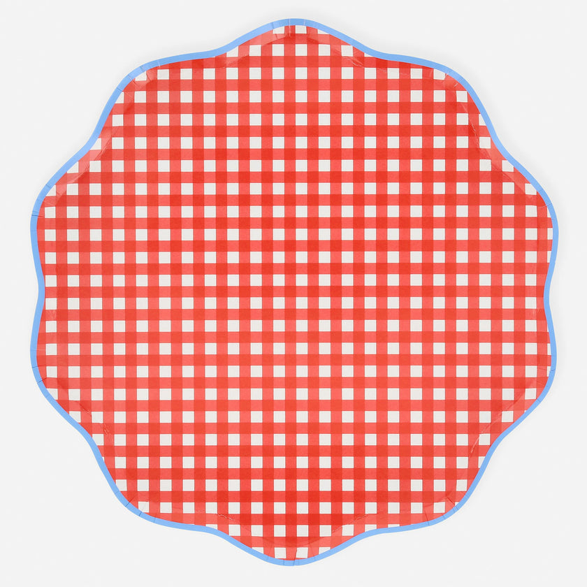 Red Gingham Dinner Plates (x 8)