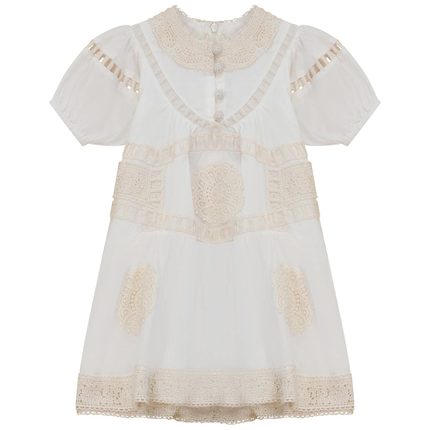Woven Lace Three-Quarter Sleeve Cotton Dress