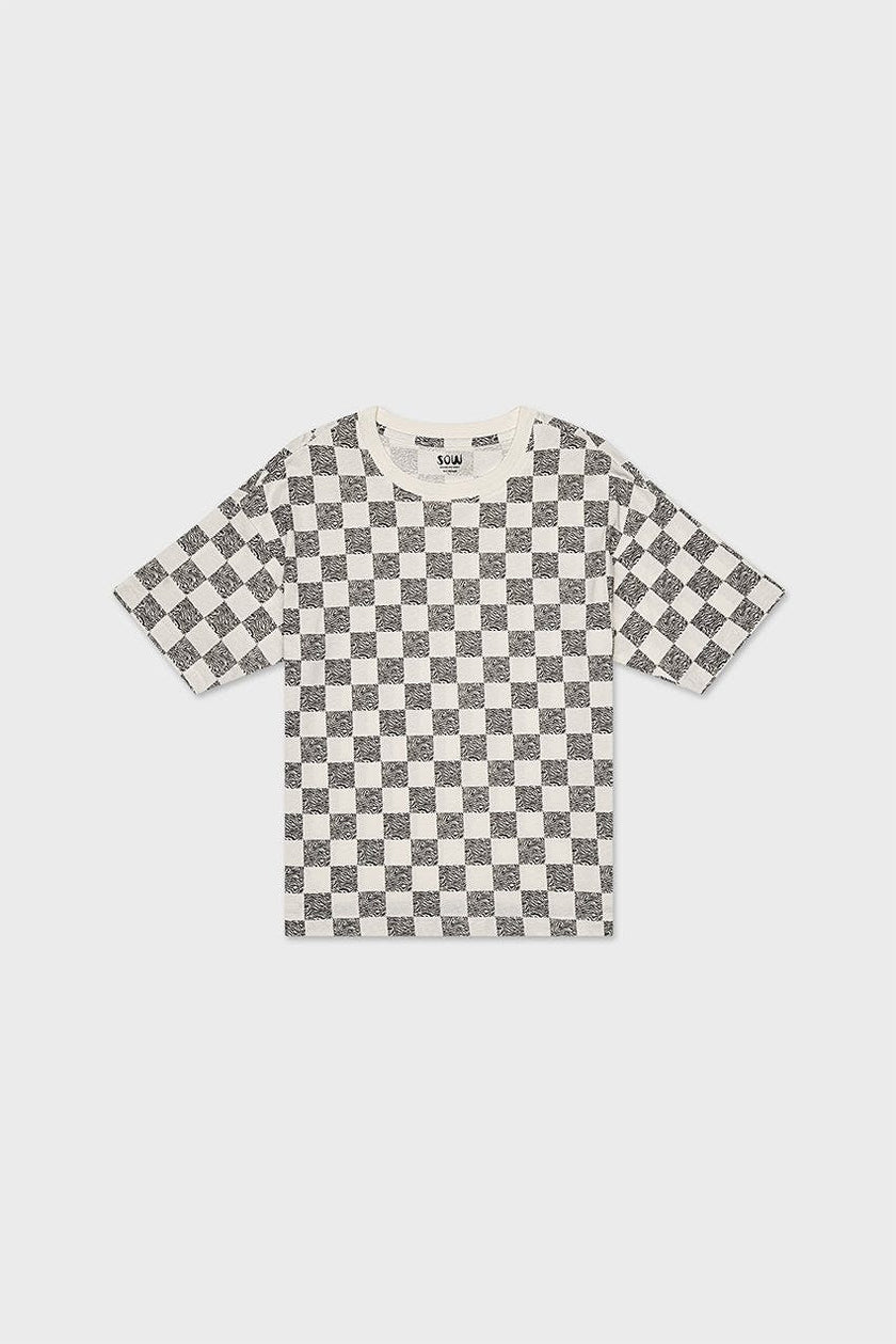 Relaxed Cotton T-Shirt With Checker Print