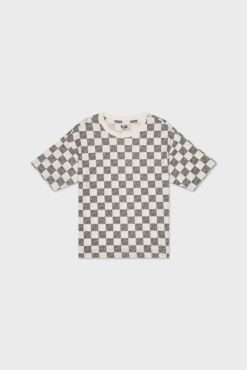 Relaxed Cotton T-Shirt With Checker Print