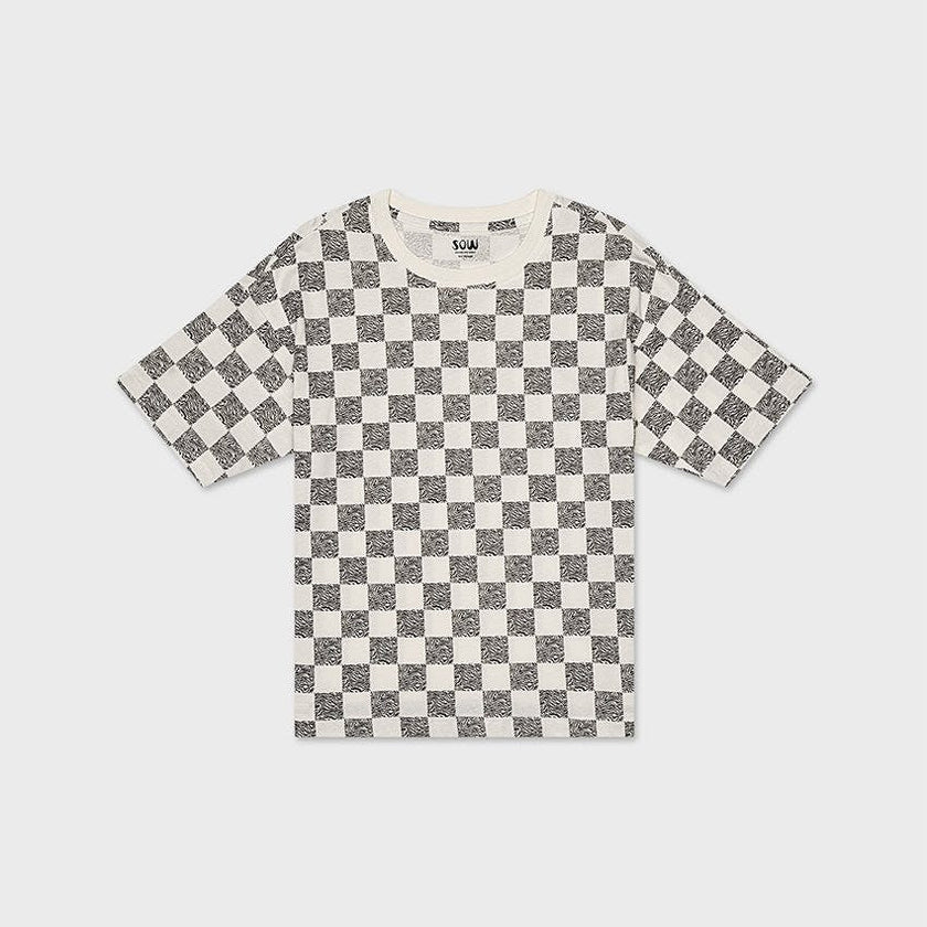 Relaxed Cotton T-Shirt With Checker Print