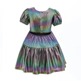 Retro Iridescent Puff-Sleeve Dress