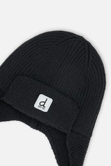 Baby Winter Knit Hat With Ear Flaps And Strings Noir