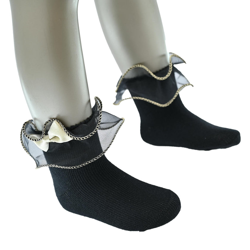 Gold Trim Bow Tulle Socks