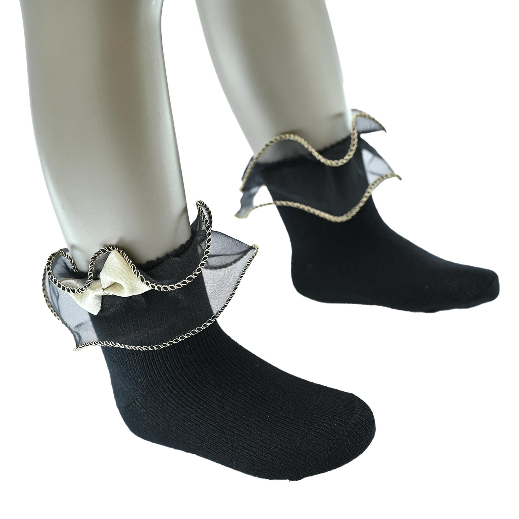 Gold Trim Bow Tulle Socks