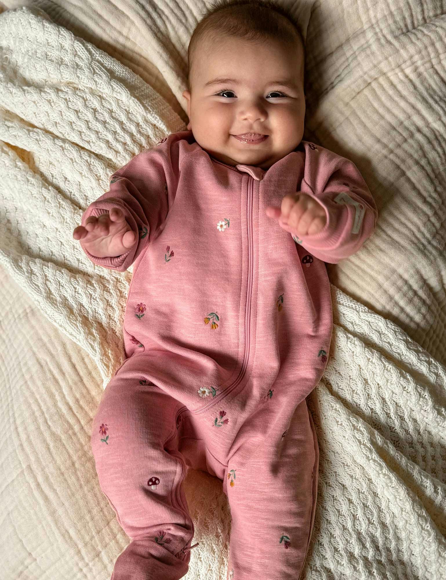 Embroidered Fleece Growsuit Blush Forest Broderie
