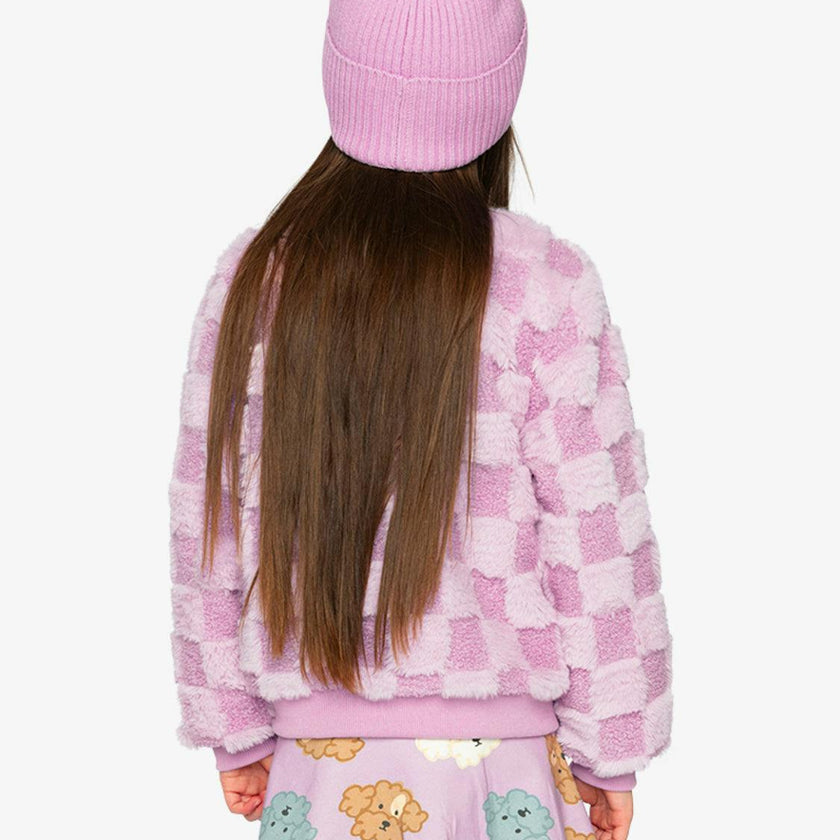Faux Fur Jacquard Bomber Jacket Violet