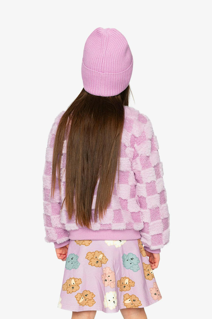 Faux Fur Jacquard Bomber Jacket Violet