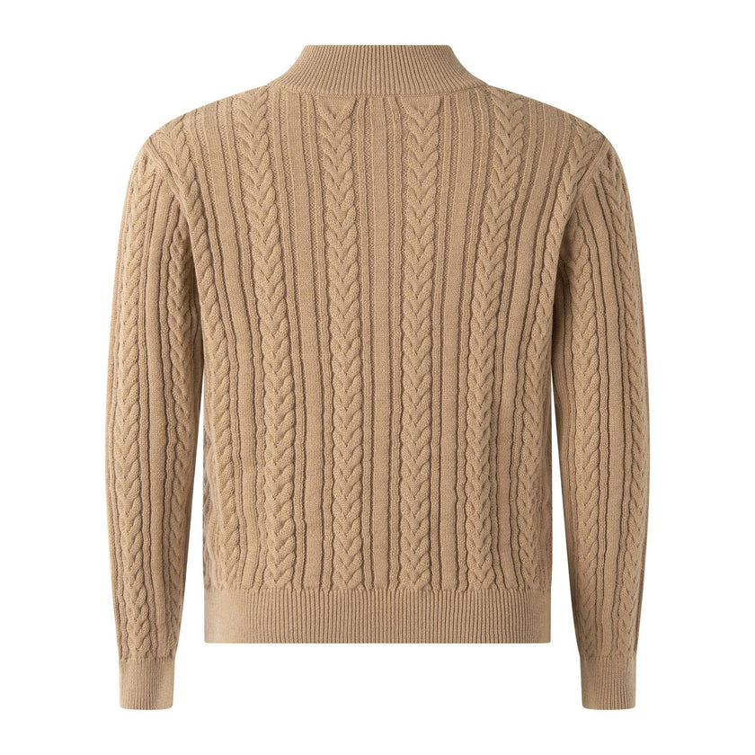 Half-zip Cable Knit Sweater, Brown