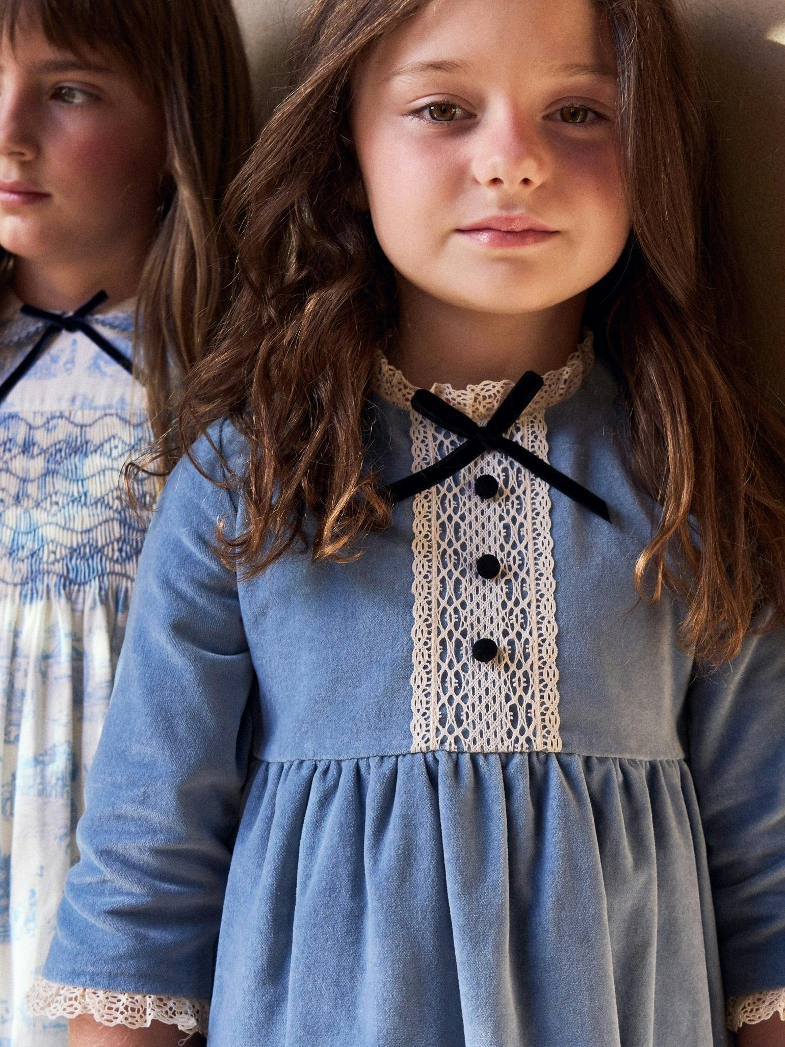 Dusty Blue Esther Velvet Girl Dress