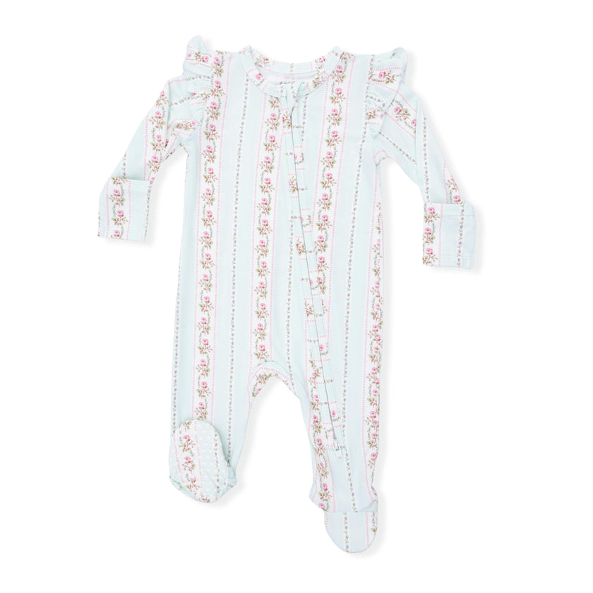 Antoinette Stripe - 2 Way Ruffle Sleeve Zipper Footie