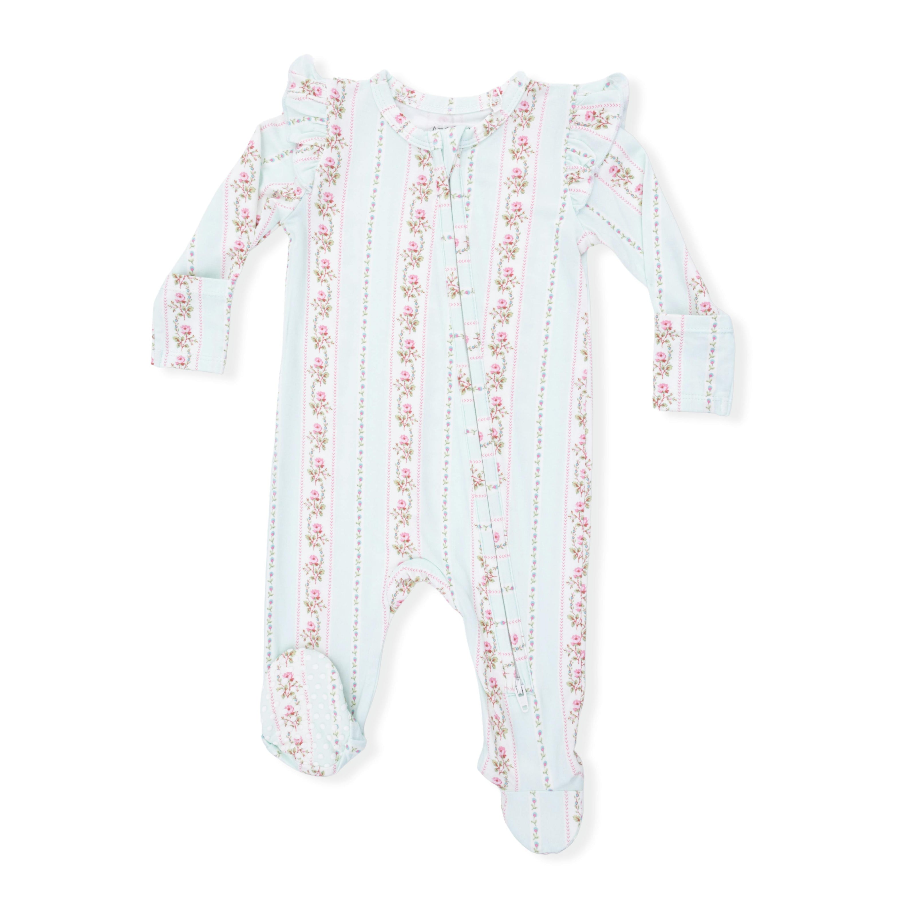 Antoinette Stripe - 2 Way Ruffle Sleeve Zipper Footie
