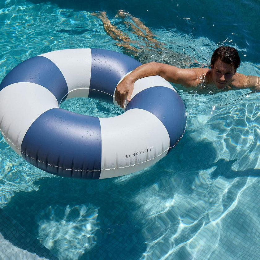 Tube Pool Ring: Navy Stripe
