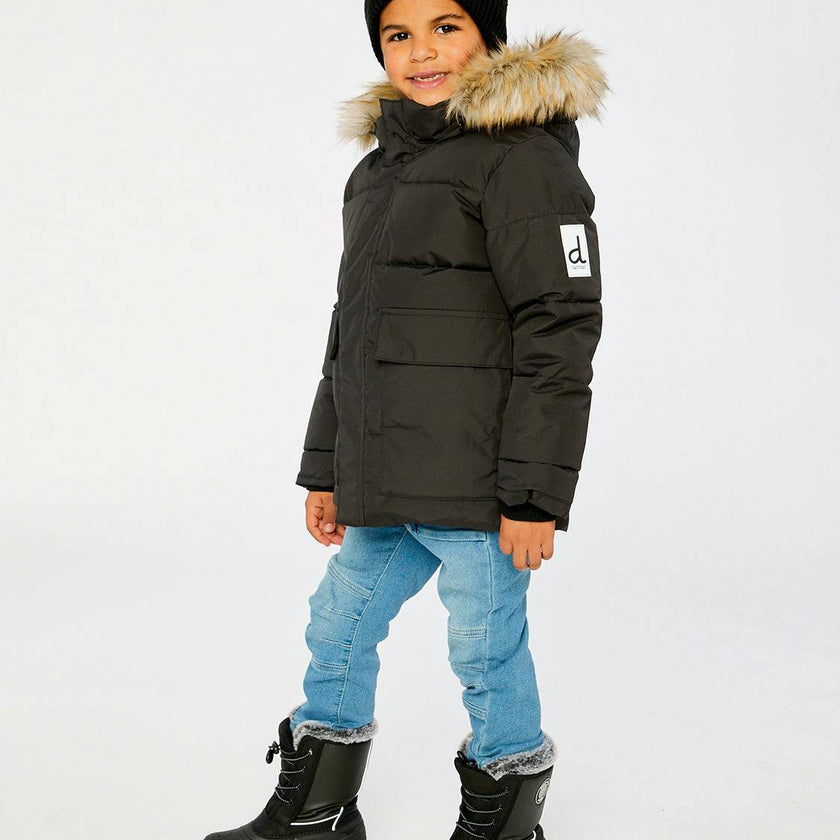 Winter Jacket with Faux-Fur Hood Black