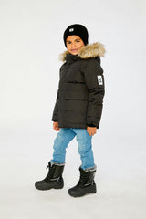 Winter Jacket with Faux-Fur Hood Black