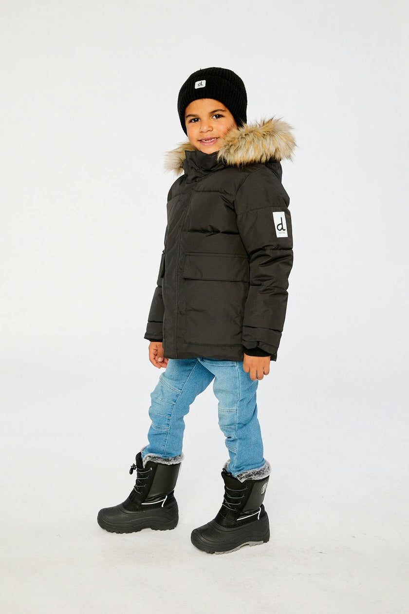 Winter Jacket with Faux-Fur Hood Black