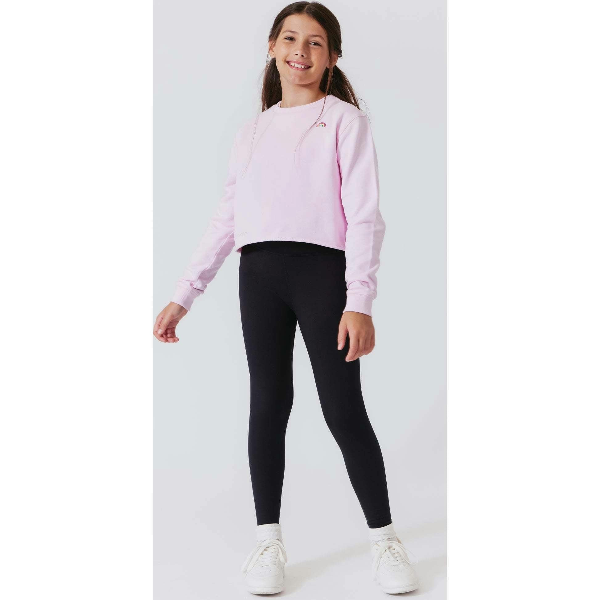 Girls Raw Hem Crew Neck Long Sleeve Crop Sweatshirts