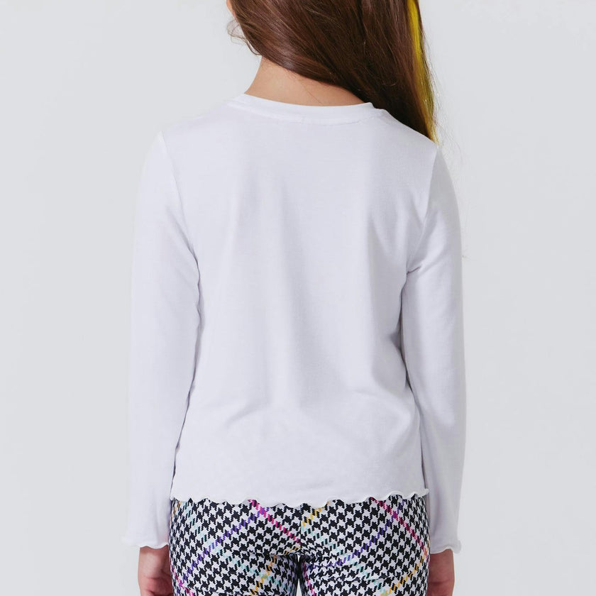 Girls Lettuce Edge Crew Neck Long Sleeve T-Shirt