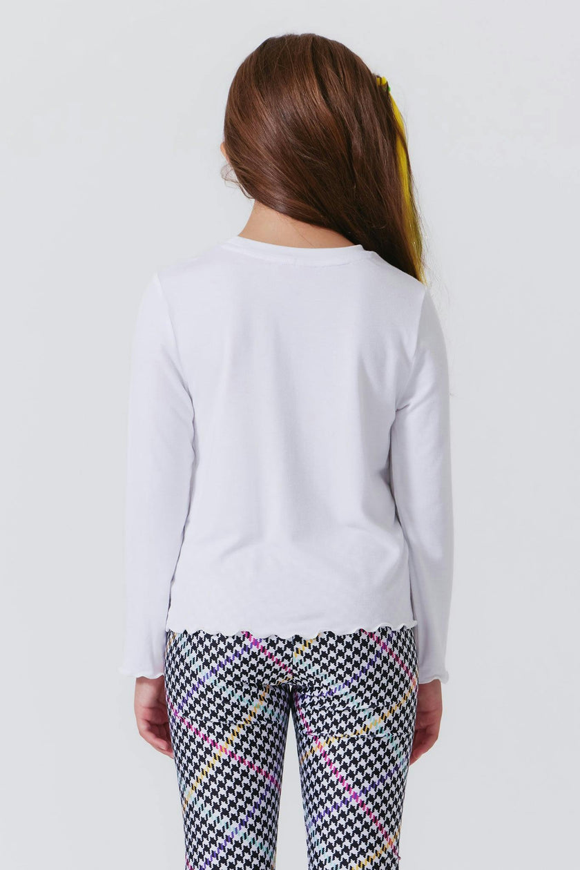Girls Lettuce Edge Crew Neck Long Sleeve T-Shirt