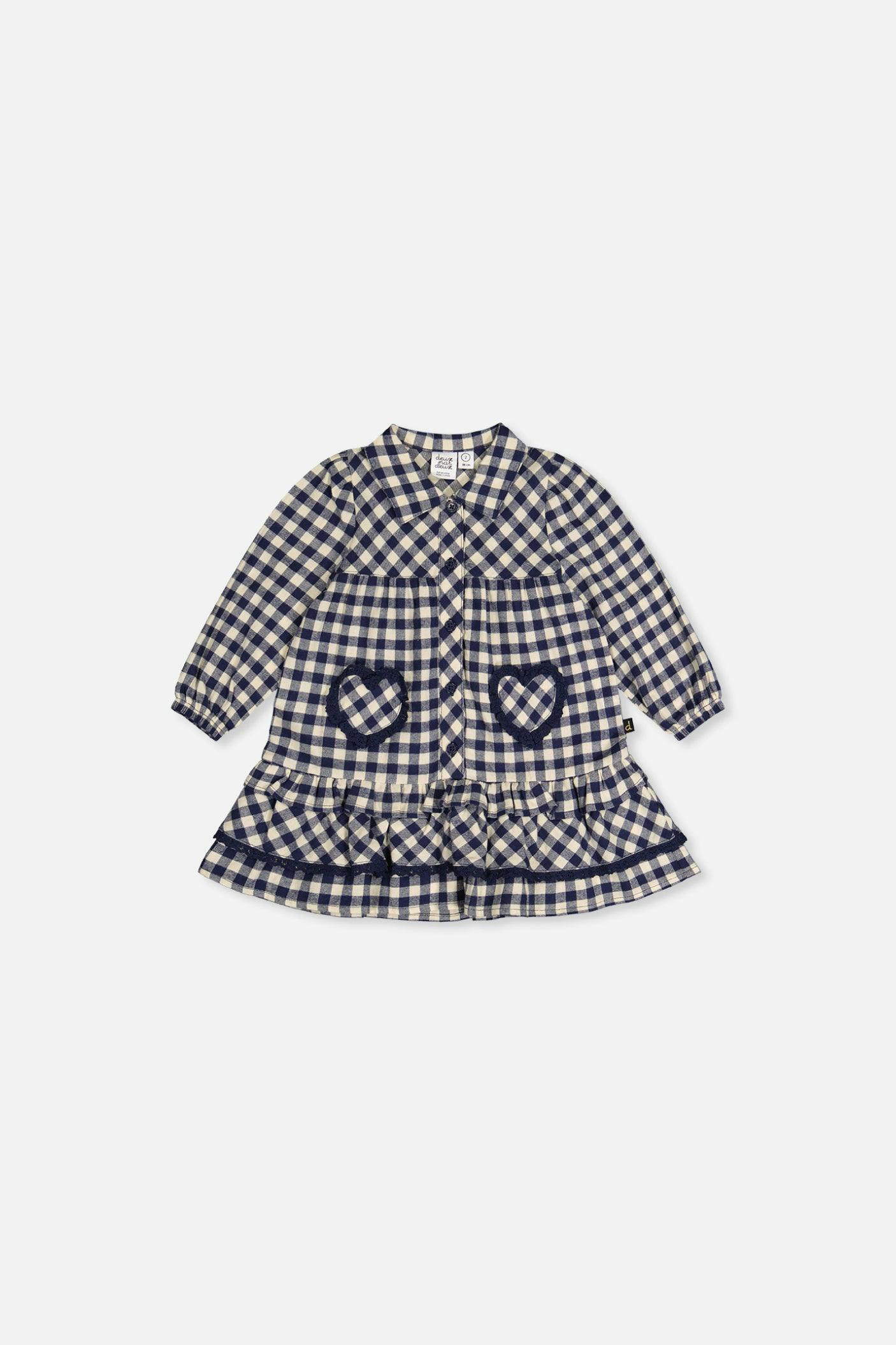 Baby Shirt Dress With Frills Blue And White Gingham Print
