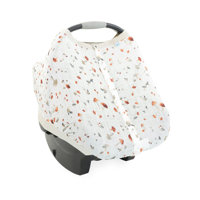 Cotton Muslin Car Seat Canopy - Mushrooms