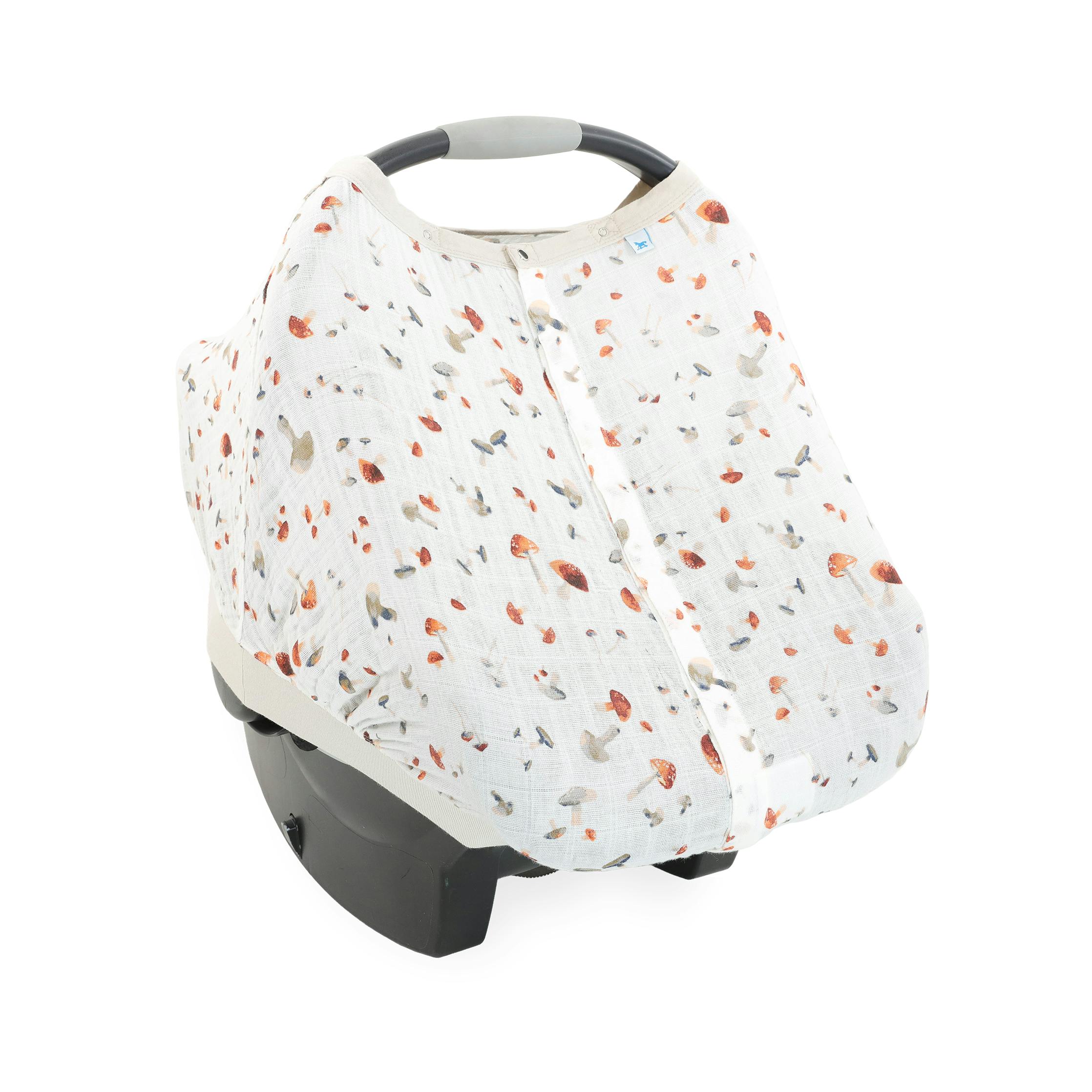 Cotton Muslin Car Seat Canopy - Mushrooms