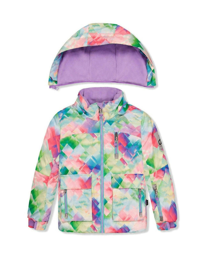 Two Piece Play Snowsuit Multicolored With A Diamond Pattern With Turquoise And Purple Pants
