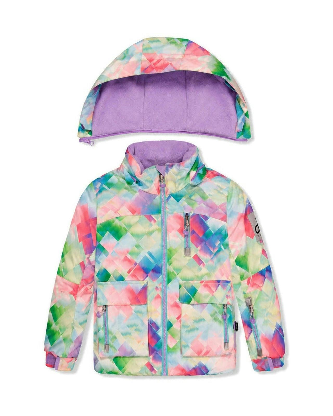 Two Piece Play Snowsuit Multicolored With A Diamond Pattern With Turquoise And Purple Pants