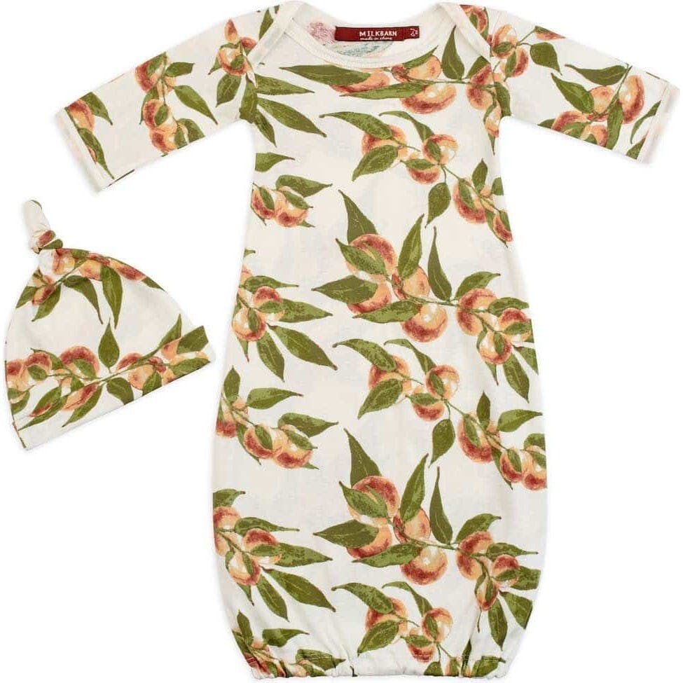 Peaches Organic Cotton Newborn Gown & Hat Set
