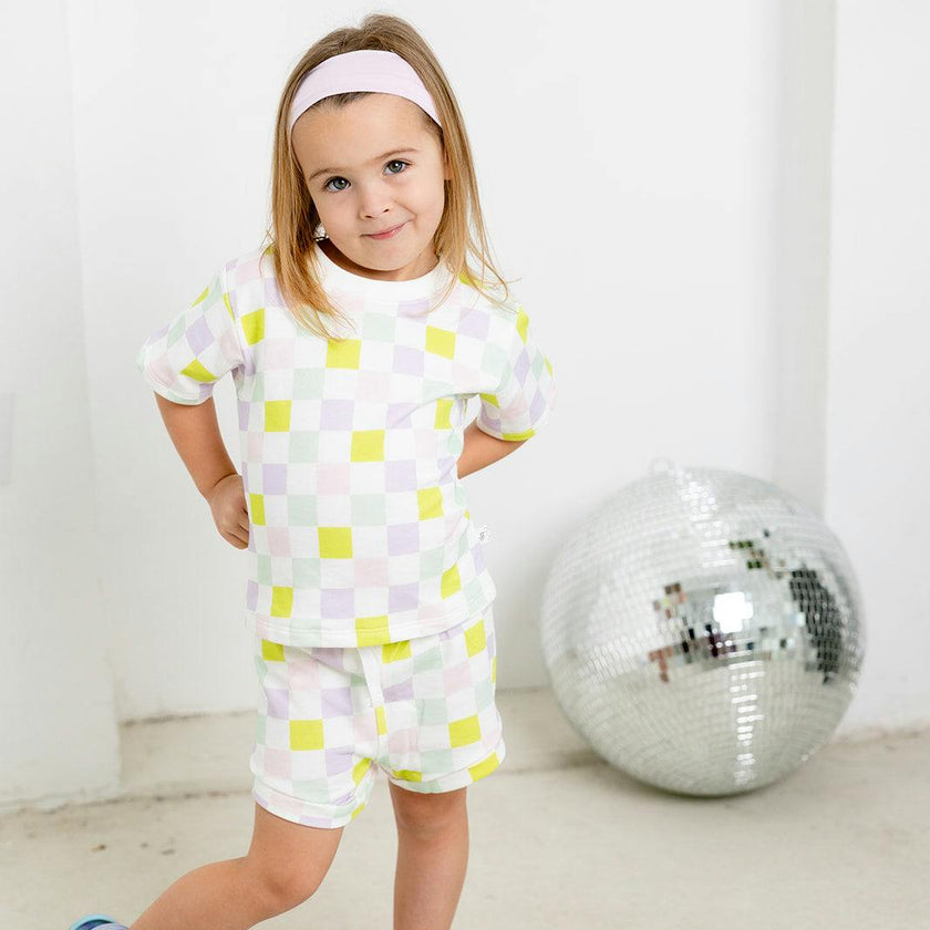 multi-checkered short set