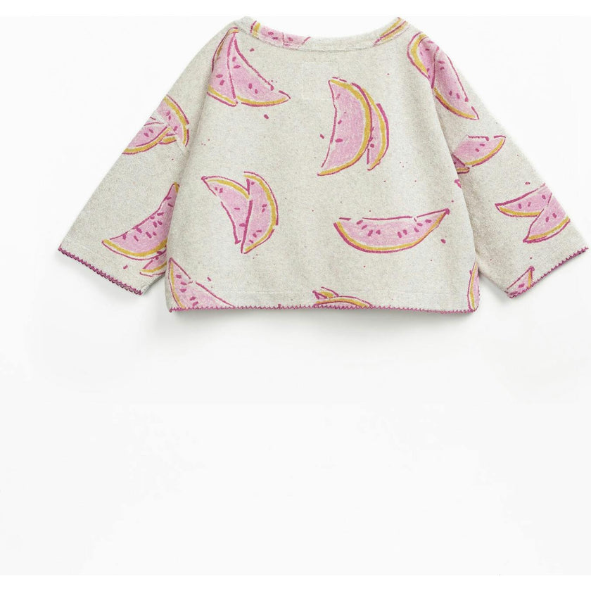 Short Sleeve Watermelon Print Terry Sweater
