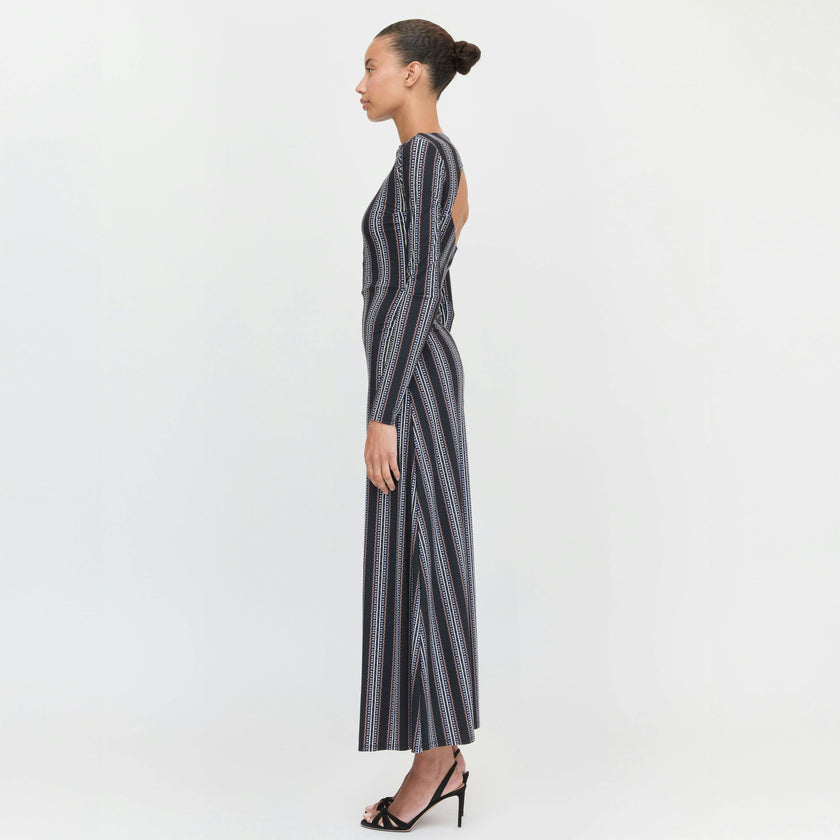 The Selene Dress - Black Cobalt Medallion Stripe