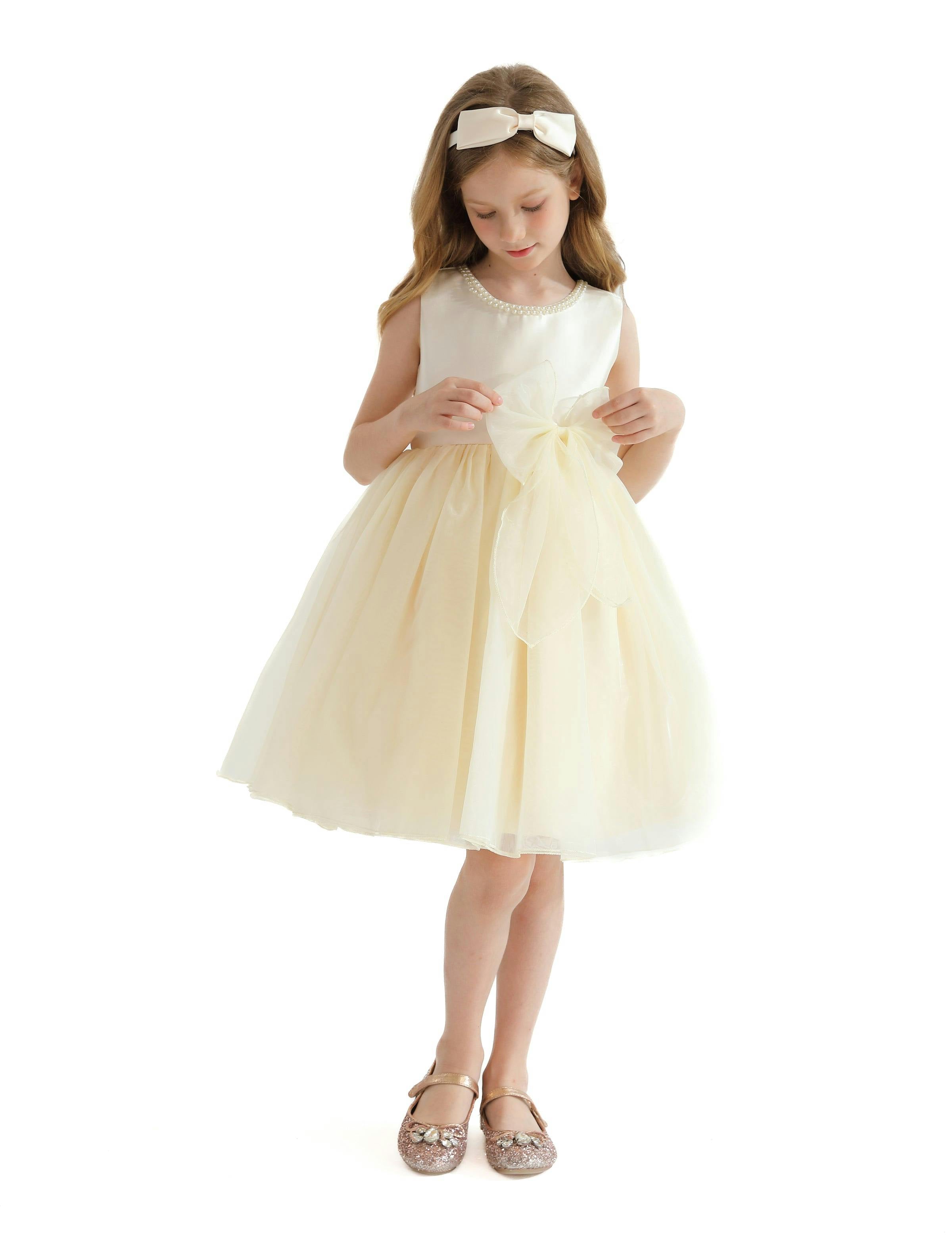 Champagne Felice Tulle Bow Dress